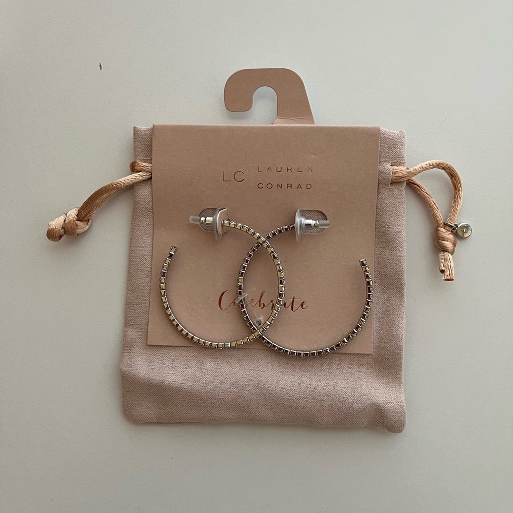 🌸LC Lauren Conrad Celebrate Silver Rhinestone Hoops